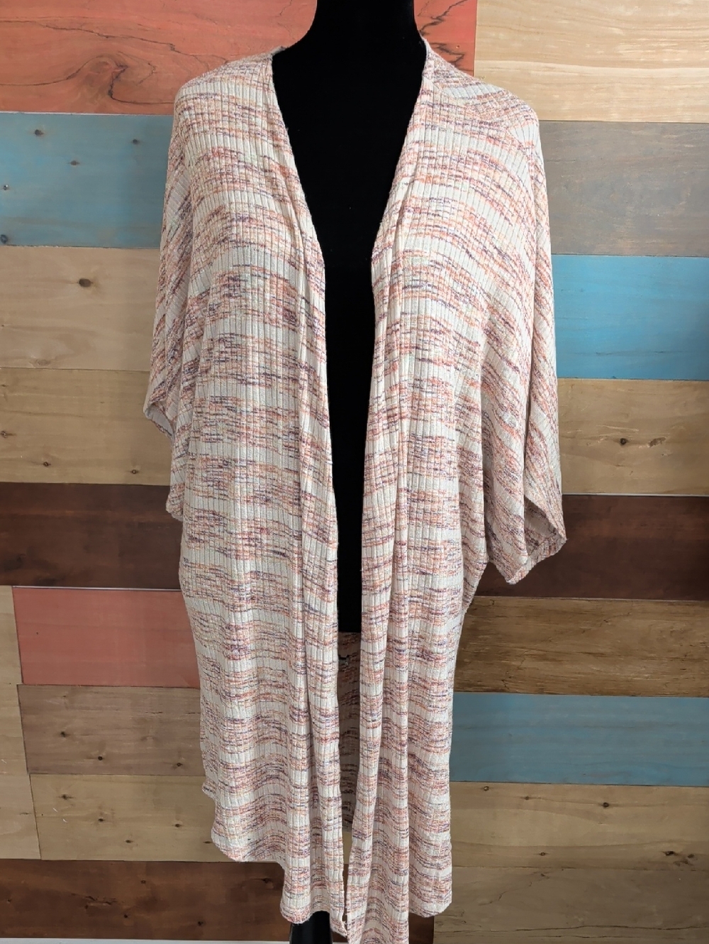 C Cream Multicolor Open-Front Lightweight Cardigan